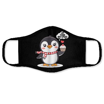 Discover Penguin Thinking About Cupcakes Fun Animal Graphic Face Masks