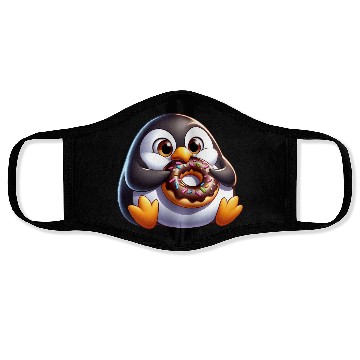 Discover Cute chubby penguin with donut cartoon Face Masks