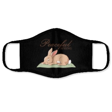 Discover Peaceful Spring - Retro Bunny Illustration Face Masks
