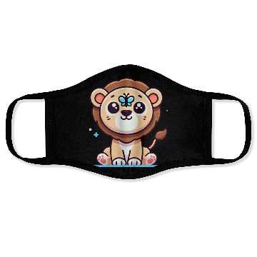 Discover lion cub with a butterfly on its nose Face Masks