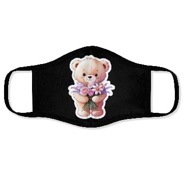 Discover Teddy bear with bouquet of flowers Face Masks