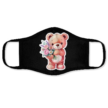 Discover Teddy bear with bouquet of flowers Face Masks