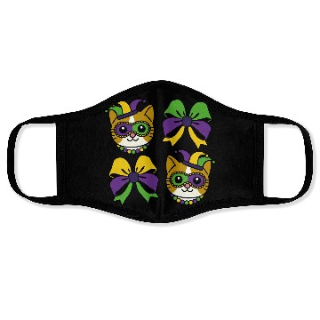 Discover Mardi Gras Cat with Colorful Bows Face Masks