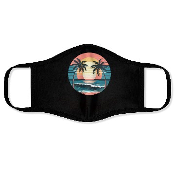 Discover Sunset Beach Scene Illustration Face Masks