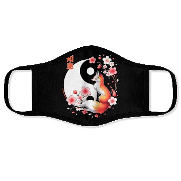 Discover fox kitsune with cherry blossom in retro aesthetic Face Masks