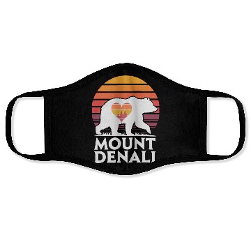 Discover Retro Mount Denali Bear Sunset Art Face Masks