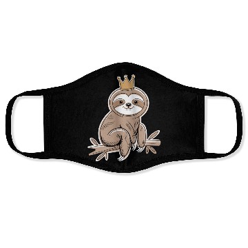 Discover Cute Sloth with Royal Crown Relaxing on Branch Face Masks