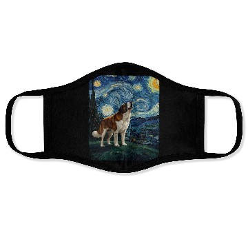 Discover Saint Bernard Howling At Moon Starry Night Van Gog Face Masks