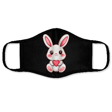 Discover Sweet bunny embracing a heart in its paws Face Masks