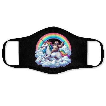 Discover Sloth Riding Unicorn Under Rainbow Fantasy Face Masks