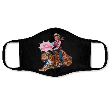 Discover Girl Power Cowgirl Riding a Leopard Western Face Masks