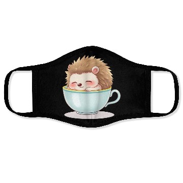 Discover Cute hedgehog relaxing in a light blue cup Face Masks