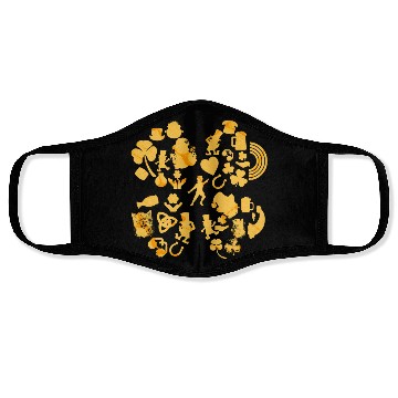 Discover Gold 4-Leaf Clover Collage graphic Design Face Masks