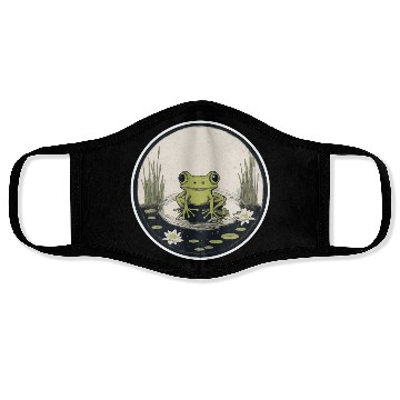 Discover Serene Frog in a Tranquil Pond Face Masks