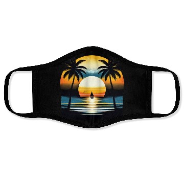Discover Beautiful Tropical Sunset with Palm Trees Face Masks