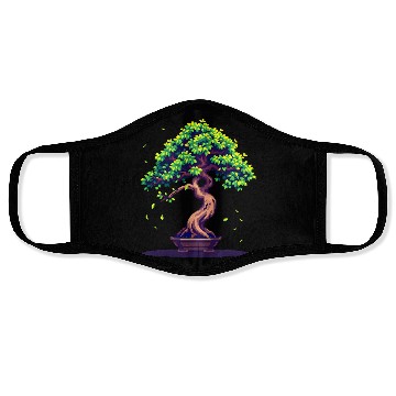 Discover Pixel Bonsai Tree – Retro Nature Serenity Face Masks
