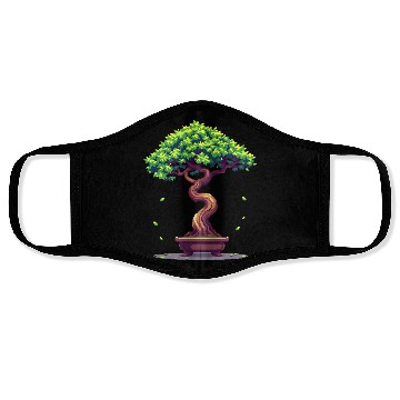 Discover Pixel Bonsai Tree – Retro Nature Serenity Face Masks