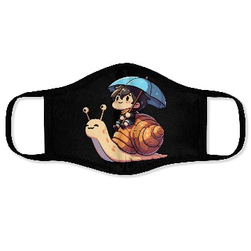 Discover Chibi Snail Rider's Rainy Day Adventure . Face Masks