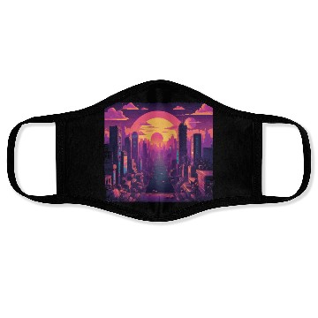 Discover Cyberpunk Neon Cityscape Sunset Face Masks