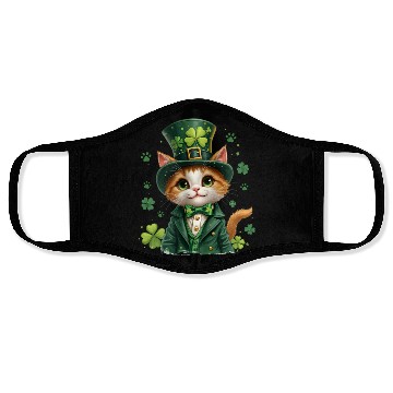 Discover Shamrock Irish Cat St Patricks Day Face Masks