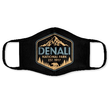 Discover Retro Denali National Park Mountains Nature Face Masks