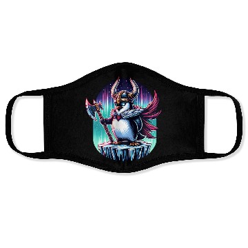 Discover Viking Penguin Warrior Under Northern Lights Face Masks