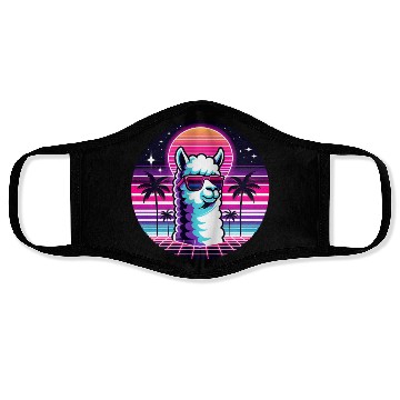 Discover Retro Neon Llama with Sunglasses Vibes Face Masks
