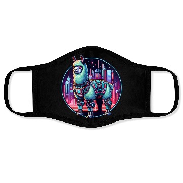 Discover Futuristic Cyberpunk Llama in Neon Cityscape Face Masks