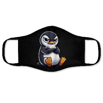 Discover Penguin cartoon skeptical look funny Face Masks