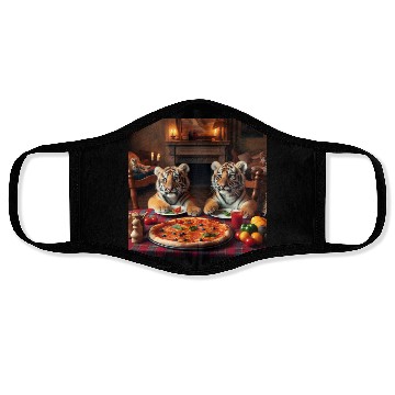 Discover Tiger Cubs eating pizza Face Masks
