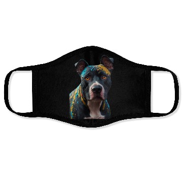 Discover A graffiti-style pitbull portrait, colorful street Face Masks