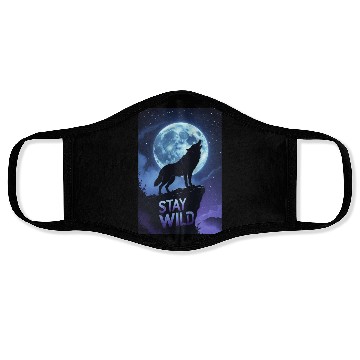 Discover Stay Wild – Majestic Wolf Silhouette Under Moon Face Masks