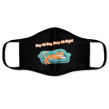 Discover Nap All Day, Sleep All Night – Cute Cat on Couch Face Masks