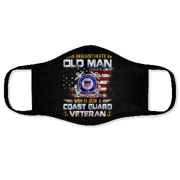 Discover Never Underestimate Old Man US Coast Guard Veteran Face Masks