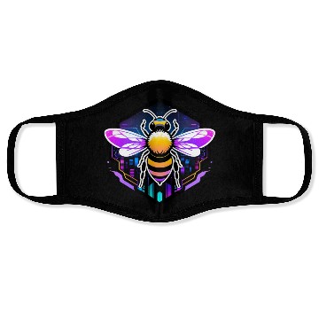 Discover A bee cyberpunk-style with glowing neon stripes Face Masks
