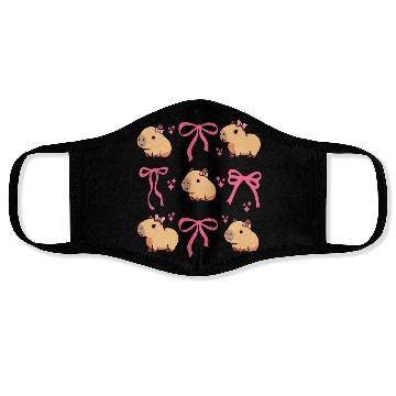 Discover Cute Capybara with Pink Ribbon Bow Face Masks