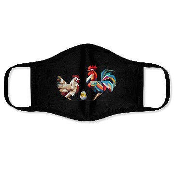 Discover Rooster, Hen, and Chick – Geometric Easter Motif Face Masks
