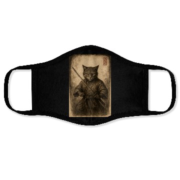 Discover Samurai Cat in Vintage Style Face Masks