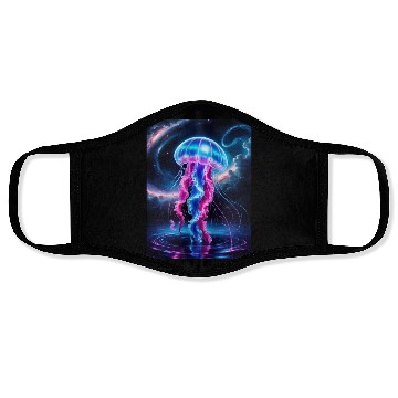 Discover A mesmerizing neon jellyfish gracefully floating Face Masks