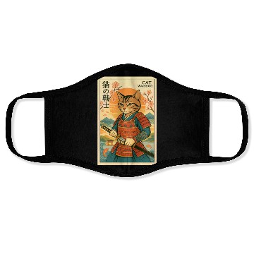 Discover Samurai Cat in Traditional Armor Art Face Masks