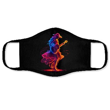 Discover Guitar Player Girl Synthwave Face Masks