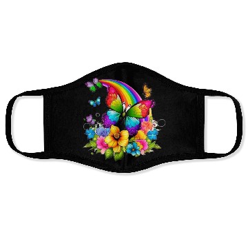 Discover Flower butterfly and rainbow Face Masks