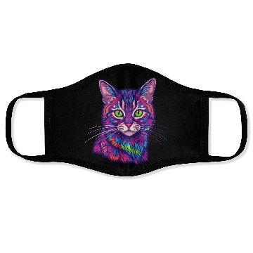 Discover psychedelic cat illustration Face Masks