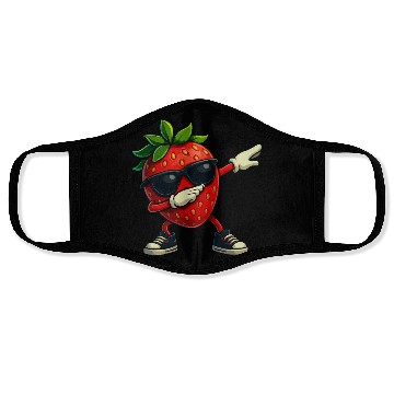 Discover Funny Dabbing Strawberry With Sunglasses Face Masks