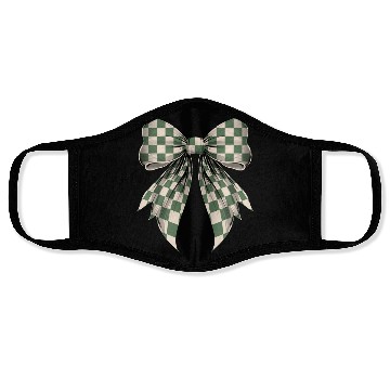 Discover Coquette Bow Green Cream Classic Checkered Pattern Face Masks