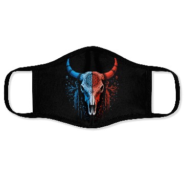 Discover Tribal Skull Design Red Blue Split Art Face Masks