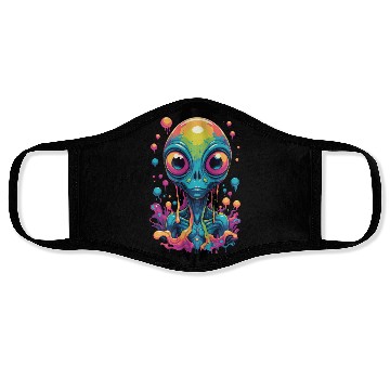 Discover psychedelic alien portrait Face Masks