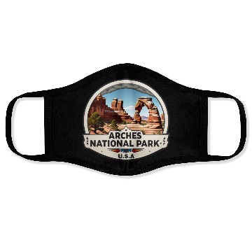 Discover Arches National Park USA Logo Face Masks