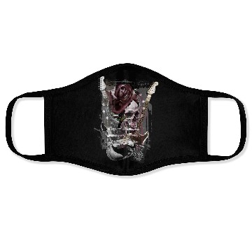 Discover Red Rose Skull Guitars Face Masks