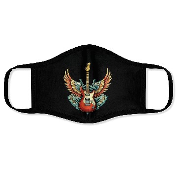 Discover Vintage Retro 80s Rock Roll Music Guitar Wing Face Masks